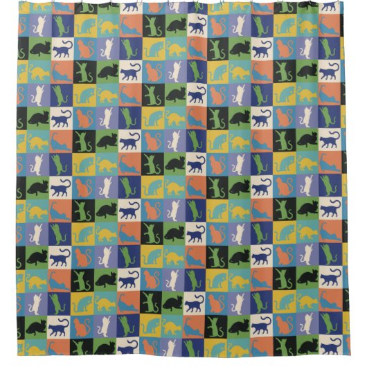 Coole Cat-Silhouetten auf Quiltplätzen Duschvorhang (Vorderseite)
