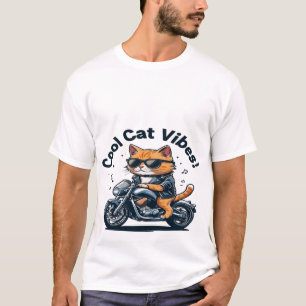 Coole Cat Vibes Motorrad T - Shirt Funny Biker Cat