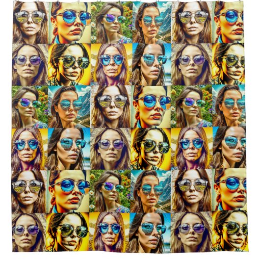 Coole Chicks in Sonnenbrille AI Art Duschvorhang (Vorderseite)