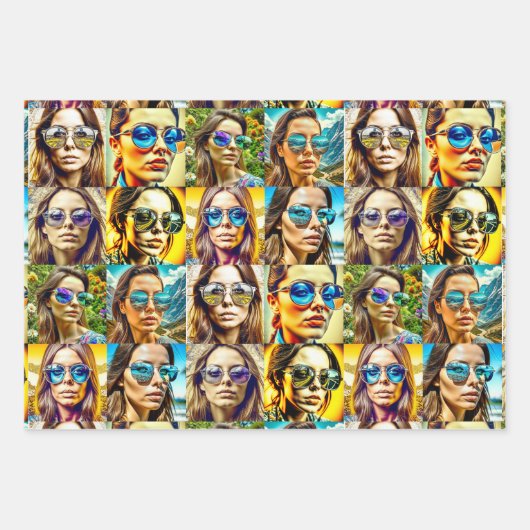 Coole Chicks in Sonnenbrille AI Art Geschenkpapier Set (Vorderseite)