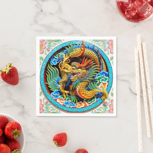 Coole chinesische Drachenfarbe lotus Blume Serviette (Beispiel)