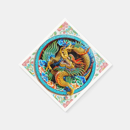 Coole chinesische Drachenfarbe lotus Blume Serviette (Ecke)