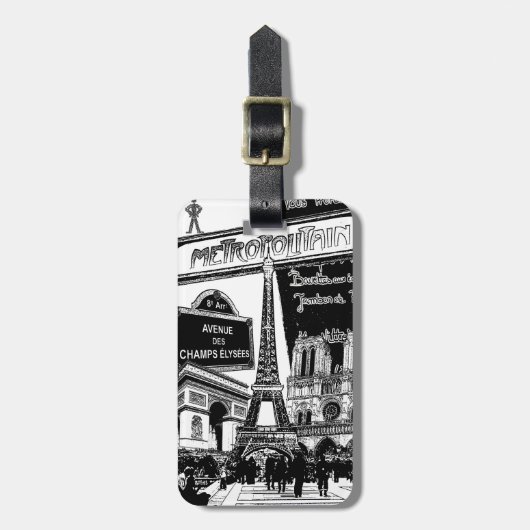 Coole Collage der Foto-Illustrationen von Paris Gepäckanhänger (Vorderseite vertikal)