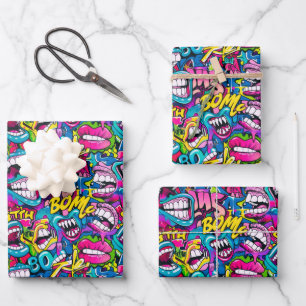 Coole Comic-Graffiti-Kachelmuster  Geschenkpapier Set