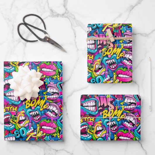 Coole Comic-Graffiti-Kachelmuster Geschenkpapier Set (Vorderseite)
