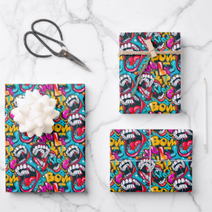 Coole Comic-Graffiti-Kachelmuster Geschenkpapier Set