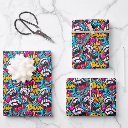 Coole Comic-Graffiti-Kachelmuster Geschenkpapier Set (Vorderseite)