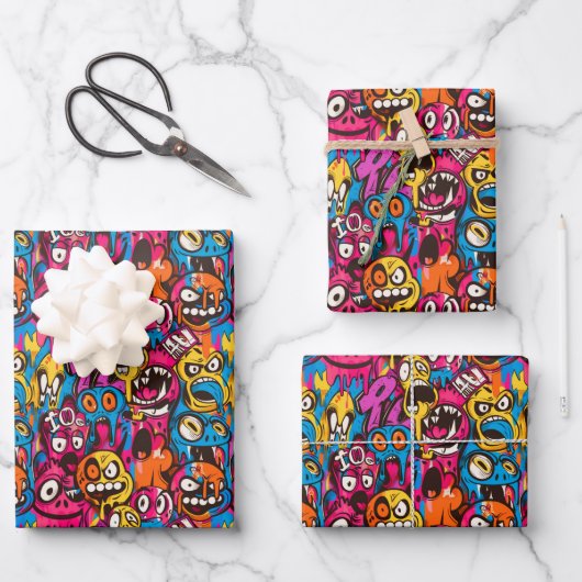 Coole Comic-Graffiti-Kachelmuster  Geschenkpapier Set (Vorderseite)