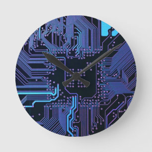 Coole Computerplatine blau Runde Wanduhr