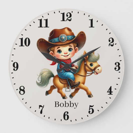Coole Cowboys geben Jungs Platz Große Wanduhr (Vorderseite)