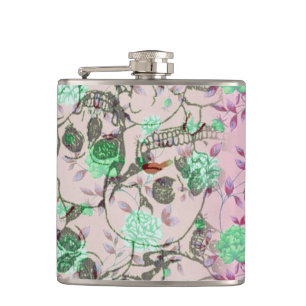 Coole Dame Grunge Skulls und aquamarines u. rosa Flachmann