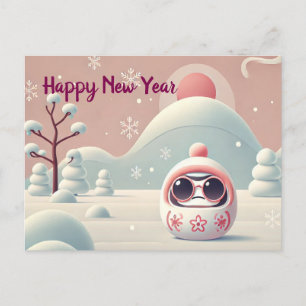 Coole Daruma im Winter - Happy New Year Postcard Feiertagspostkarte