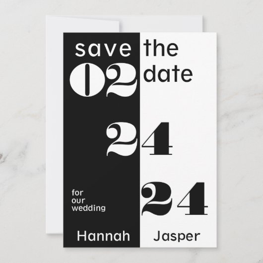 Coole Datumsnummern Typografy Black Wedding Save The Date (Vorderseite)