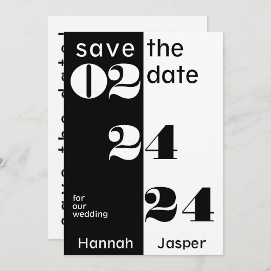 Coole Datumsnummern Typografy Black Wedding Save The Date (Vorne/Hinten)