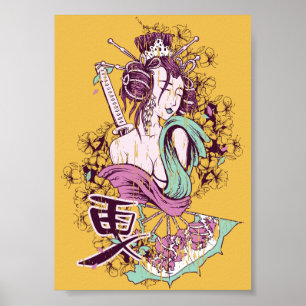 coole dekorative japanische Samurai Geisha Art Poster