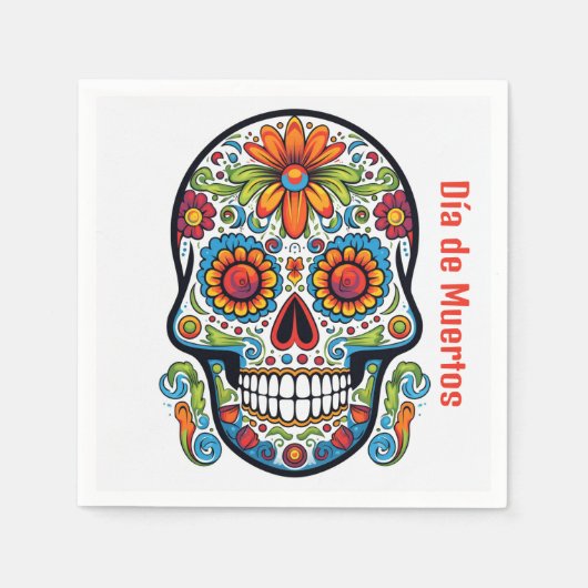 Coole Dia de Muertos Doodle Stil Calavera Schädel Serviette (Vorderseite)