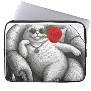 Coole dicke Katze mit roter Rose Vintage-Skizzenku Laptopschutzhülle