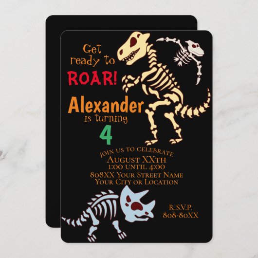 Coole Dinosaurier Fossilien Einladung (Vorne/Hinten)