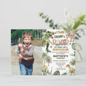 Coole Dinosaurier Jurassic Greenery Geburtstag Fot Einladung (Stehend Vorderseite)