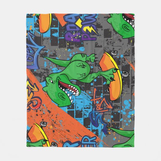 Coole Dinosaurier Skateboard Nahtloses Muster Fleecedecke (Vorderseite)