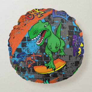 Coole Dinosaurier Skateboard Nahtloses Muster Rundes Kissen