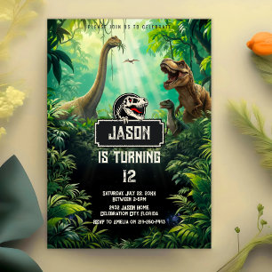 Coole Dinosaurier Welt Jurassic Grün Geburtstag Einladung