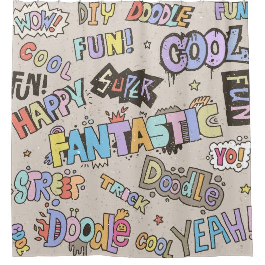Coole Doodle Buchstaben Vintag Duschvorhang (Vorderseite)