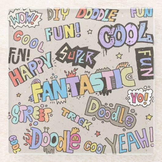 Coole Doodle Buchstaben Vintag Glasuntersetzer (Vorderseite)