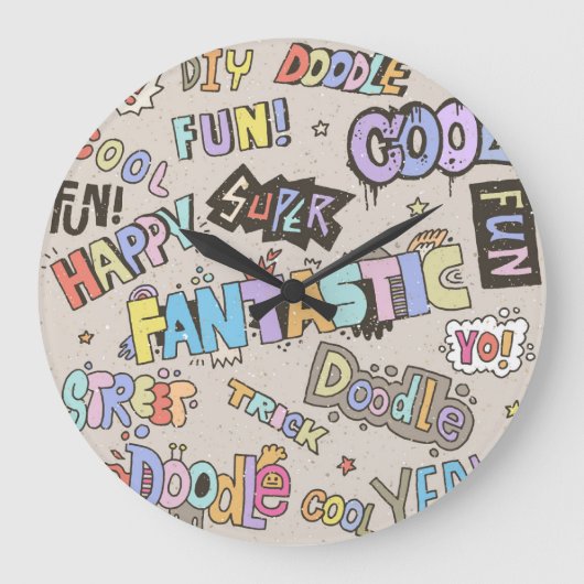 Coole Doodle Buchstaben Vintag Große Wanduhr (Vorderseite)