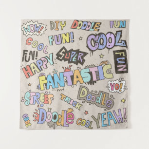Coole Doodle Buchstaben Vintag Wandteppich