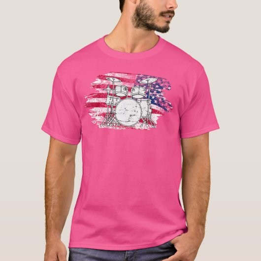 Coole Drummerkunst für Männer Frauen Amerika Flagg T-Shirt (Vorderseite)