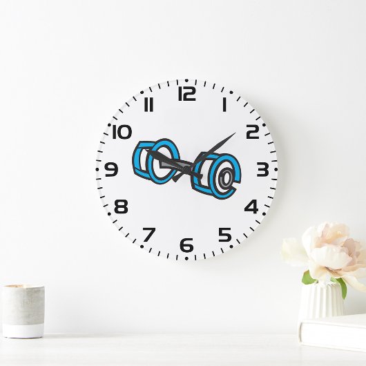 Coole Dumbell Fitness Blau und Grau Gym Graphic Große Wanduhr