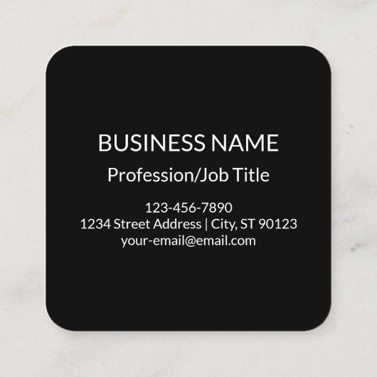 Coole, einfache minimalistische Vorlage | schwarz Quadratische Visitenkarte (Rückseite)