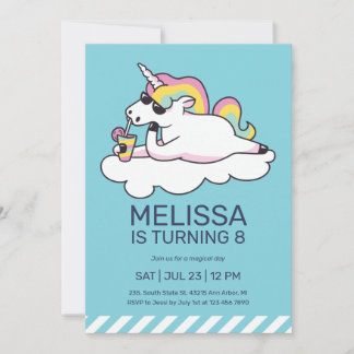 Coole Einhorn Sommersonne Girl Geburtstag Einladung