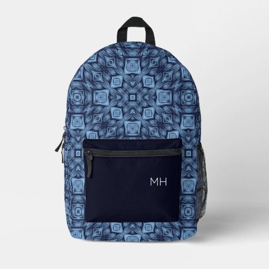 Coole Einzigartige Blaue Mandala Muster Monogramm- Bedruckter Rucksack (Vorderseite)