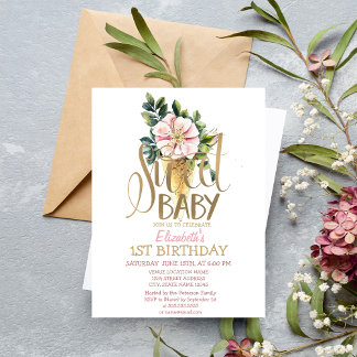 Coole Eiscreme-Blume gestreift Geburtstag Einladung