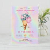 Coole Eiscreme Cactus Holographic Birthday Einladung (Stehend Vorderseite)
