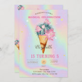 Coole Eiscreme Cactus Holographic Birthday Einladung (Vorne/Hinten)