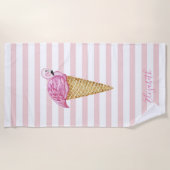 Coole Eiscreme Flamingo Rosa Streifen Strandtuch (Vorderseite)