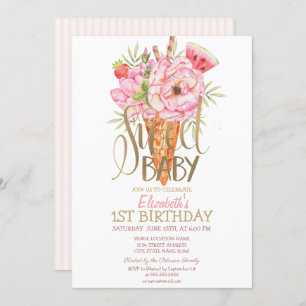 Coole Eiscreme-Früchte gestreift Geburtstagsfeier Einladung