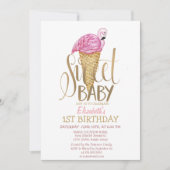 Coole Eiscreme Rosa Flamingo Streifen Geburtstag Einladung (Vorderseite)