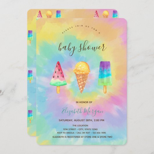 Coole Eiscreme Sommer Gefärbte Krawatte Kinderdusc Einladung (Vorne/Hinten)