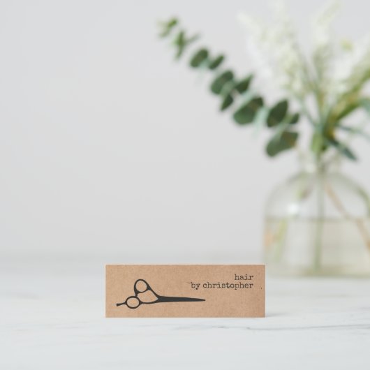 Coole Elegant Kraft Paper Black Scissor Haarstylis Mini Visitenkarte (Stehend Vorderseite)