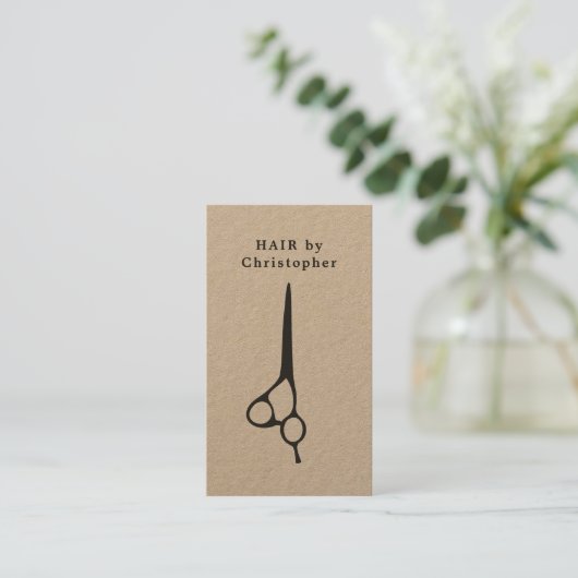 Coole Elegant Kraft Paper Black Scissor Haarstylis Visitenkarte (Stehend Vorderseite)