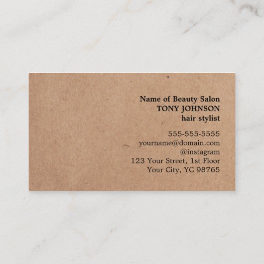 Coole Elegant Kraft Paper Black Scissor Haarstylis Visitenkarte (Rückseite)