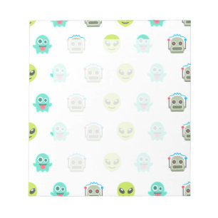 Coole Emoji-Alien-Geist-Roboter-Gesichtsmuster Notizblock