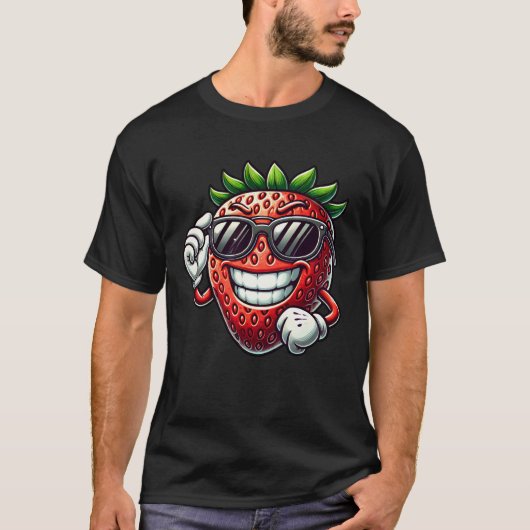 Coole Erdbeersonnenbrille Fruchtiges Design T-Shirt (Vorderseite)