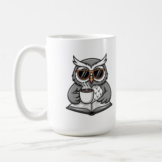 Coole Eule liest mit Kaffee Kaffeetasse (Links)