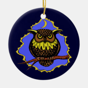 Coole Eulen-Cartoonkunst Weihnachtsbaumverzierung Keramikornament