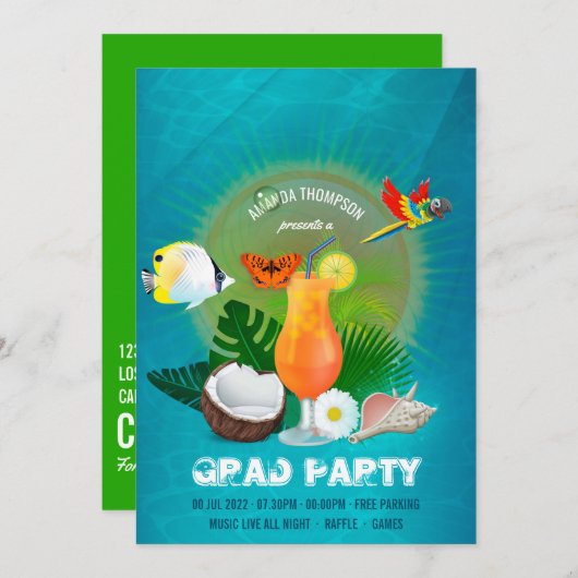 Coole Exotic Graduation Party Einladung (Vorne/Hinten)